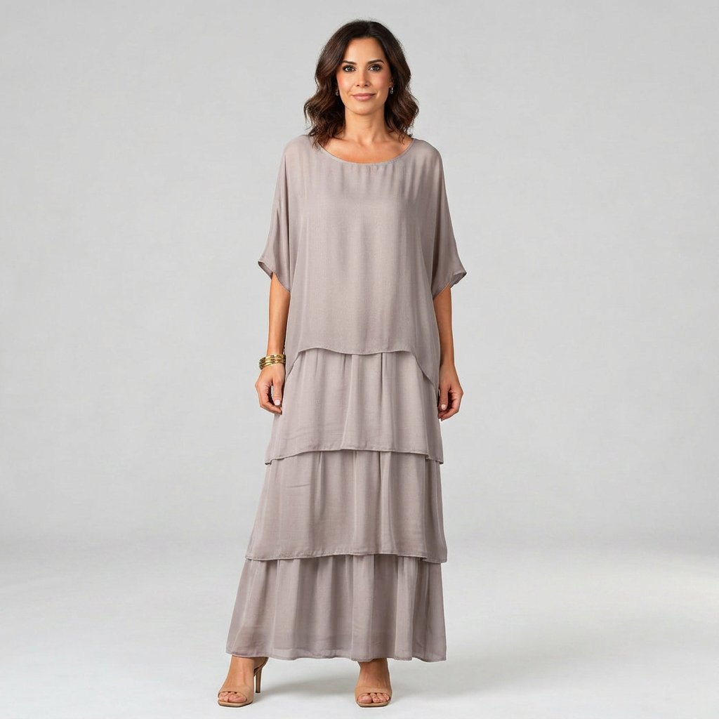 Floaty layered dress with a flowing silhouette in a soft, elegant cut