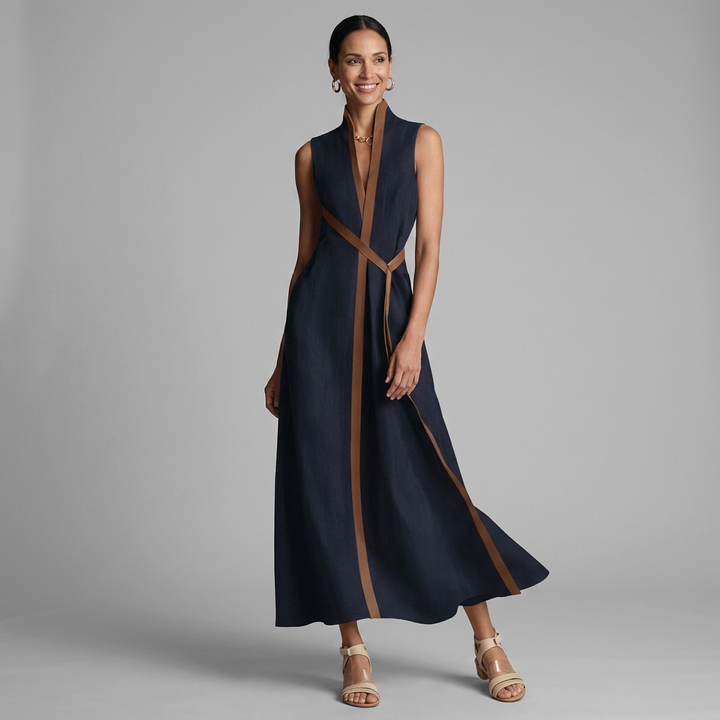 Structured dress with contrast detailing in white, also available in blue, navy, yellow and burgundy