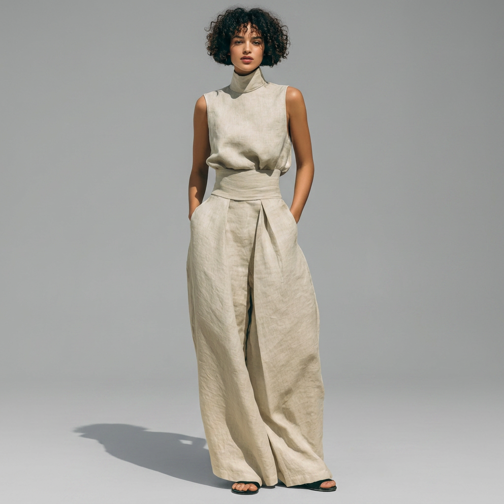 Women's floaty wrap co-ord set in khaki with a softly draped silhouette and cinched waist