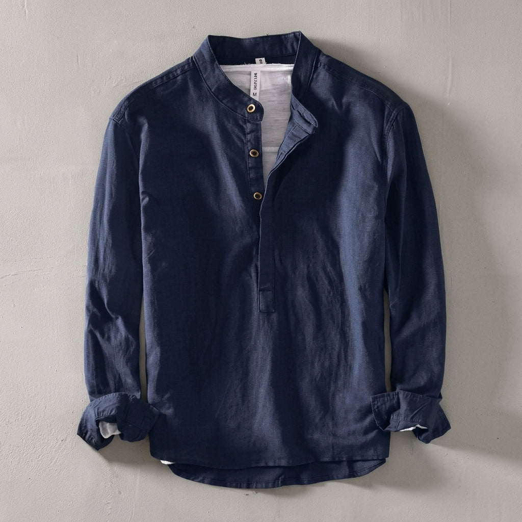 Men's relaxed summer shirt in navy, also available in beige, white and light blue, with a clean easy-fitting cut