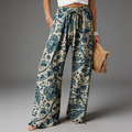 Floral wide-leg trousers in blue with a high waist and elegant print