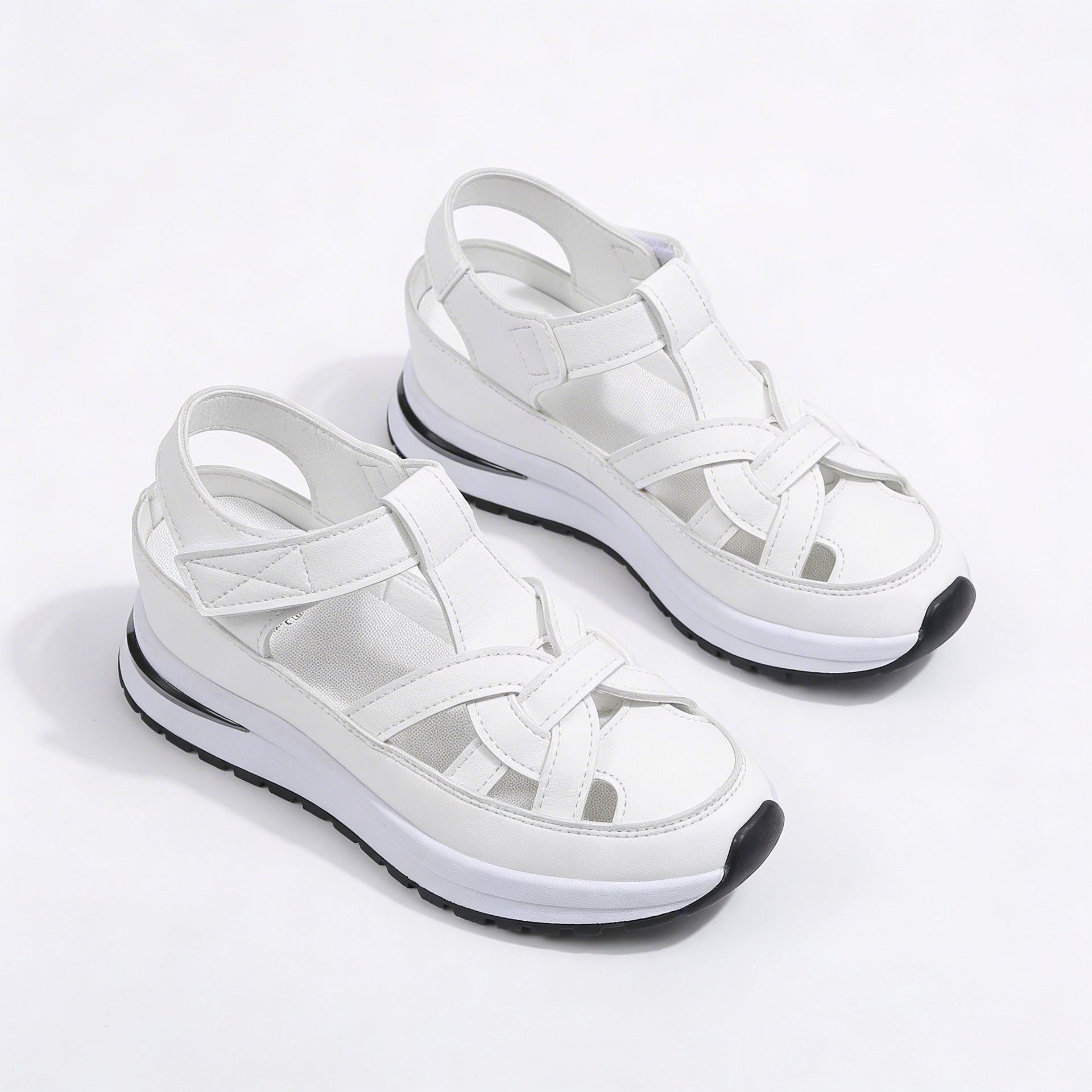 Women's strappy comfort sandals with a cushioned sole in a neutral tan colourway