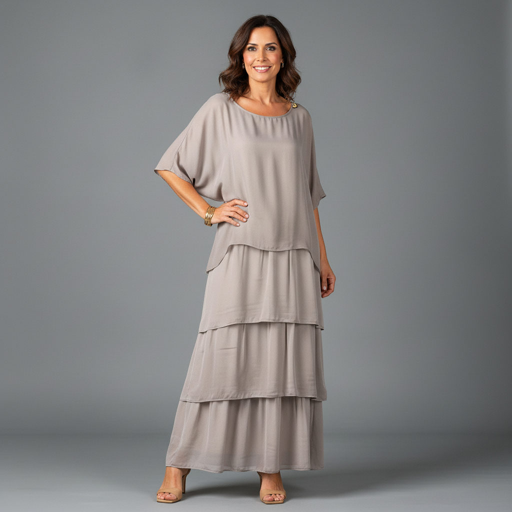 Floaty layered dress with a flowing silhouette in a soft, elegant cut