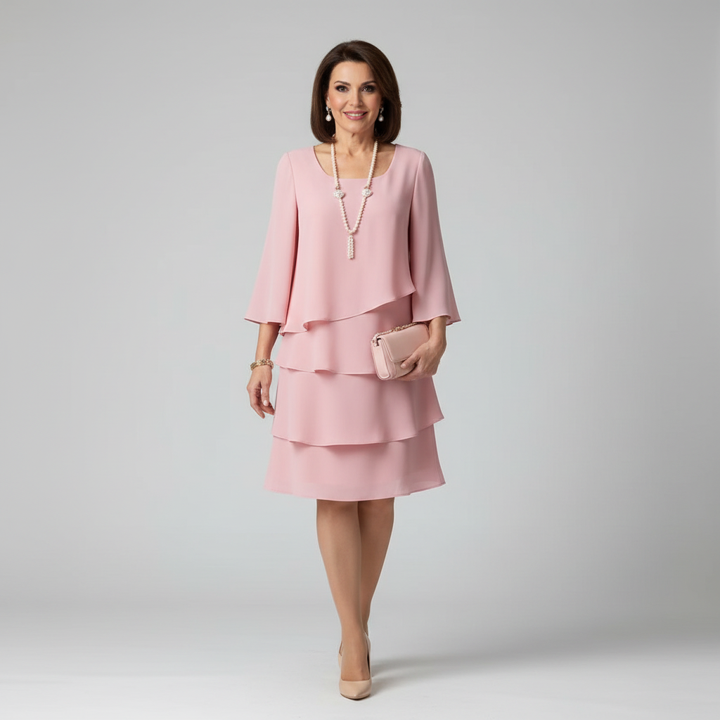 Pink layered elegant dress with a flowing silhouette and soft, light construction