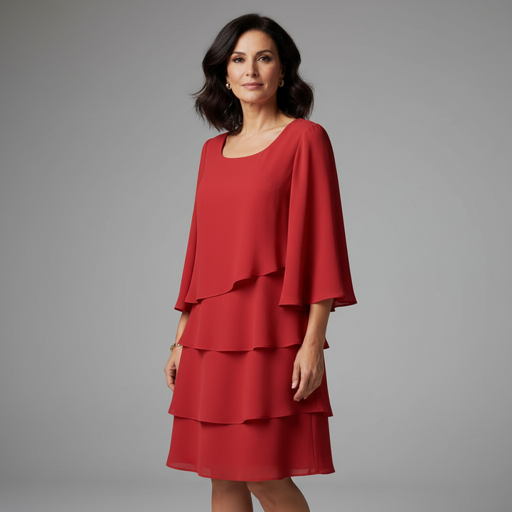 Pink layered elegant dress with a flowing silhouette and soft, light construction