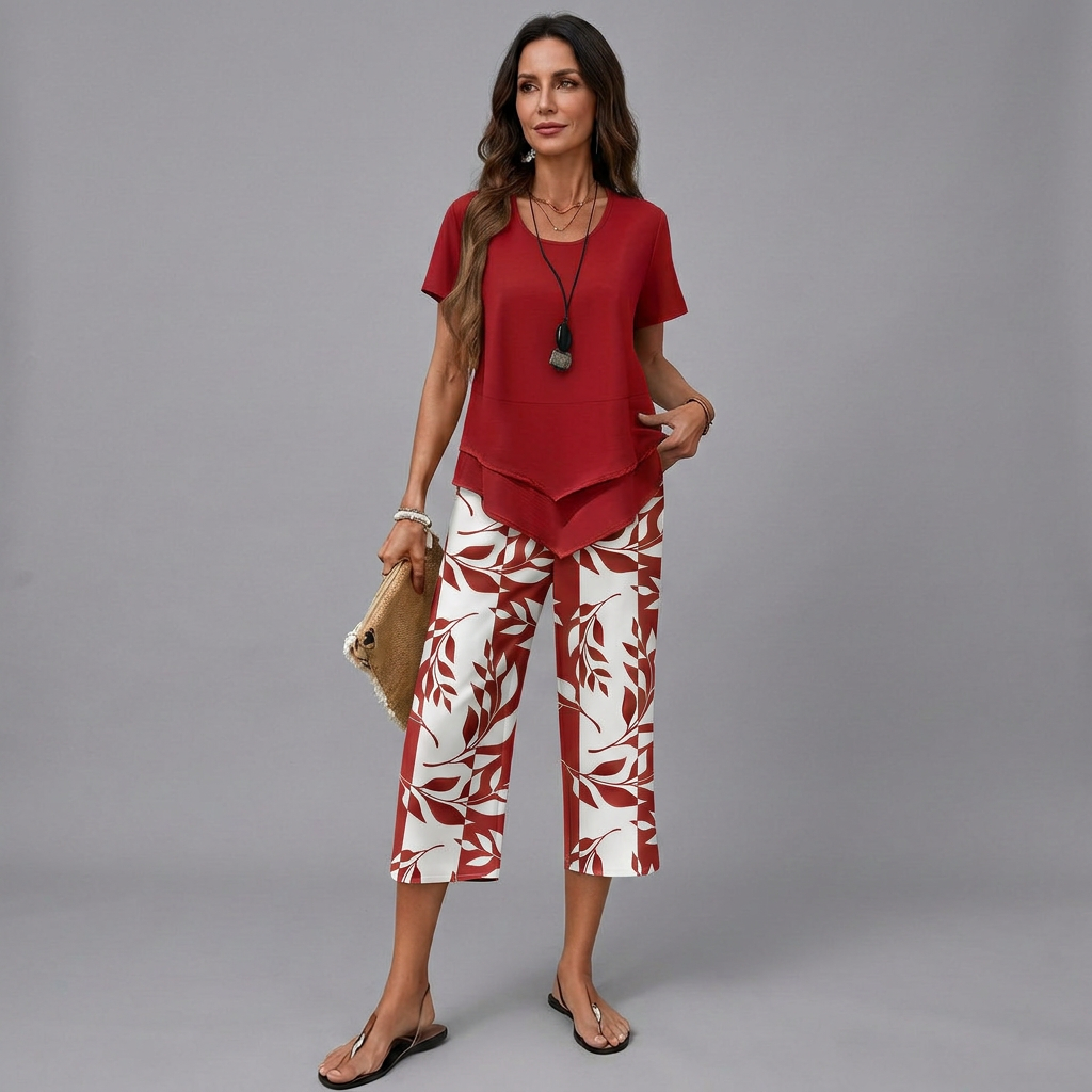 Floaty co-ord two-piece set with a natural print in a relaxed, flowing silhouette