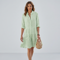 Striped shirt summer dress in a relaxed, flowing silhouette with a feminine collar detail