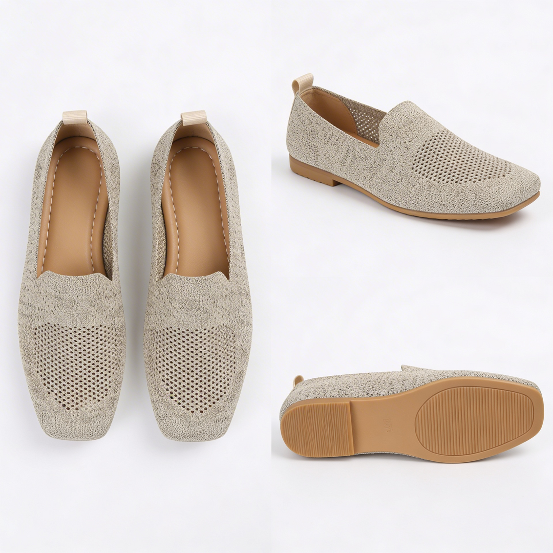 Lightweight breathable slip-on shoe in beige, available in a wide range of colours including black, brown, purple and leopard print