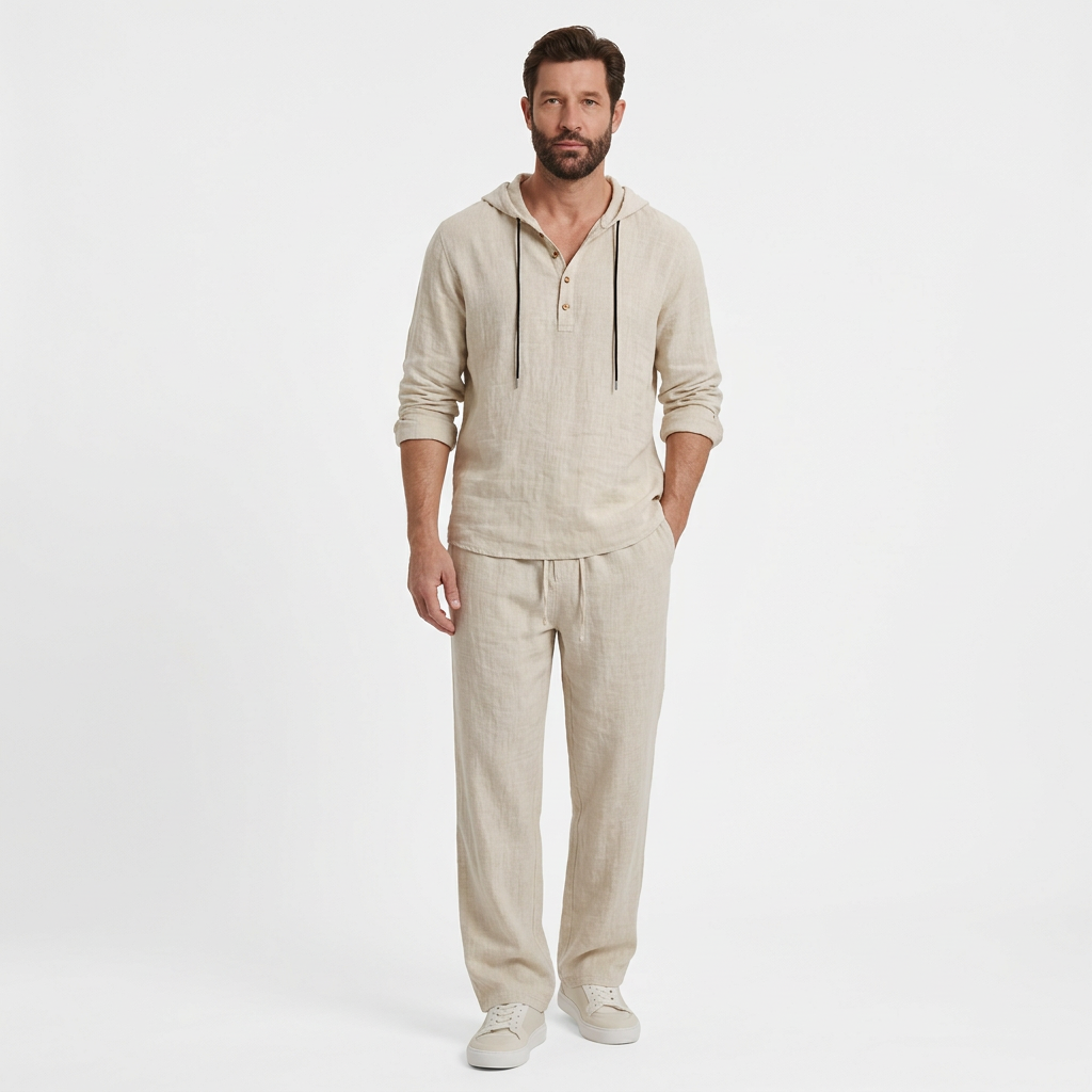 Men's co-ordinated two-piece summer set in a relaxed, minimalist style with clean lines
