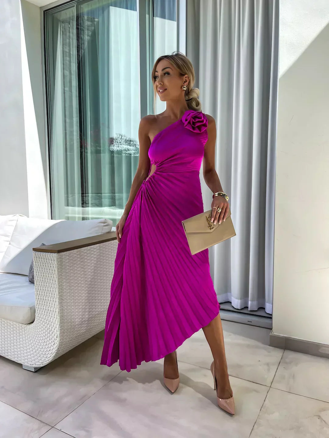 EYA™ | Elegant Floral One-Shoulder Maxi Dress