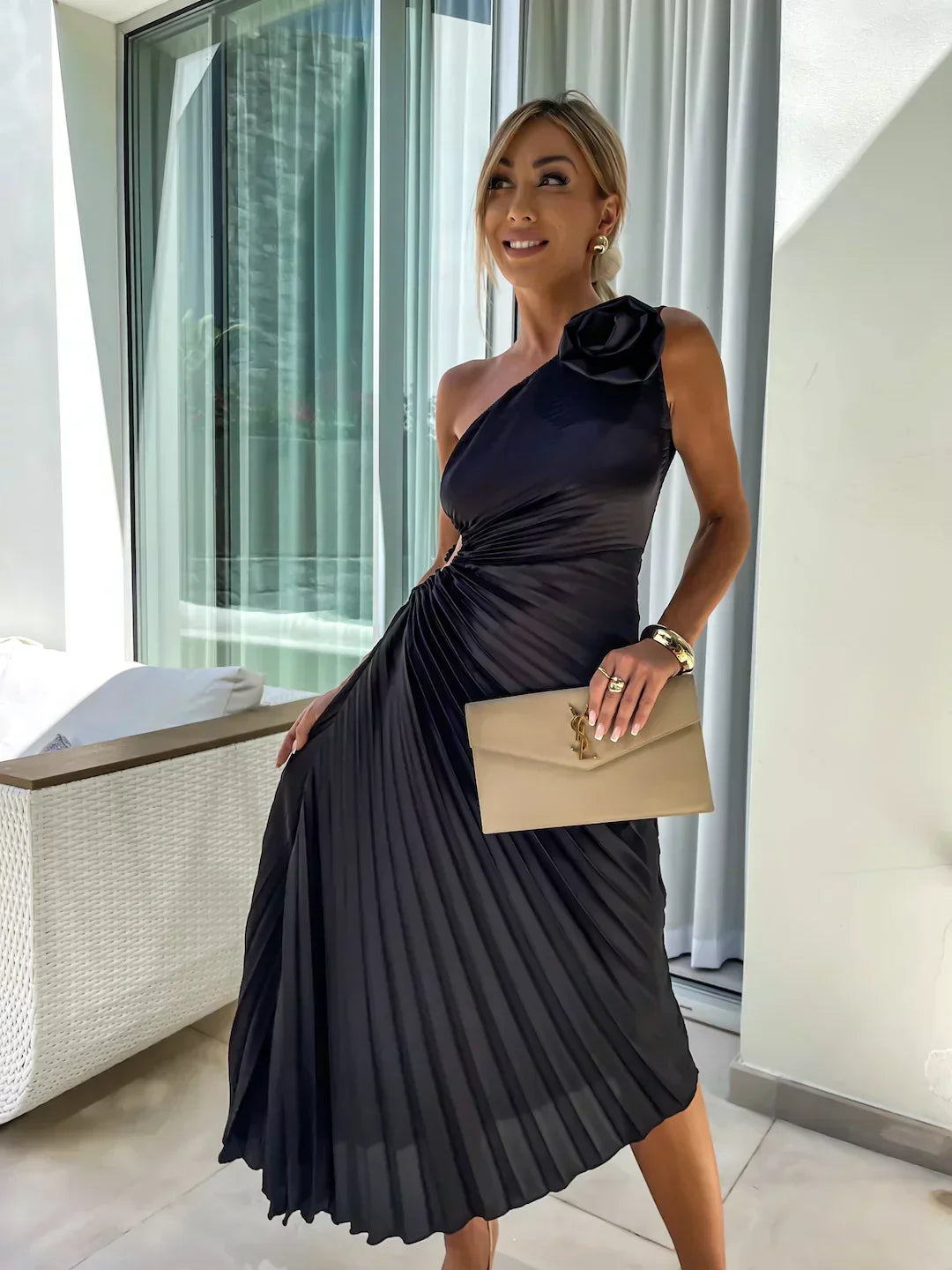 EYA™ | Elegant Floral One-Shoulder Maxi Dress