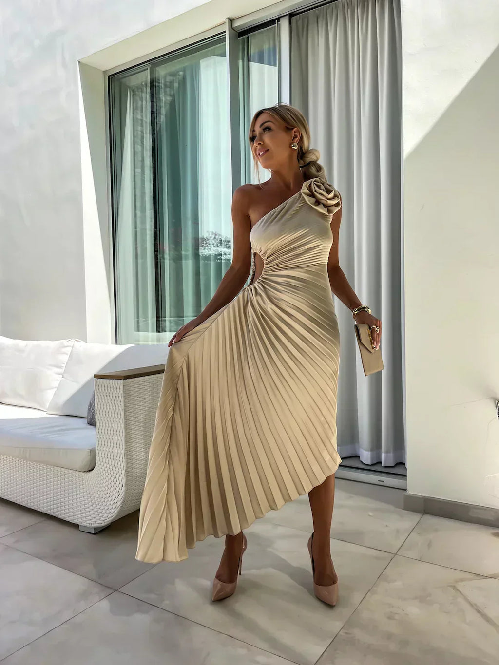 EYA™ | Elegant Floral One-Shoulder Maxi Dress