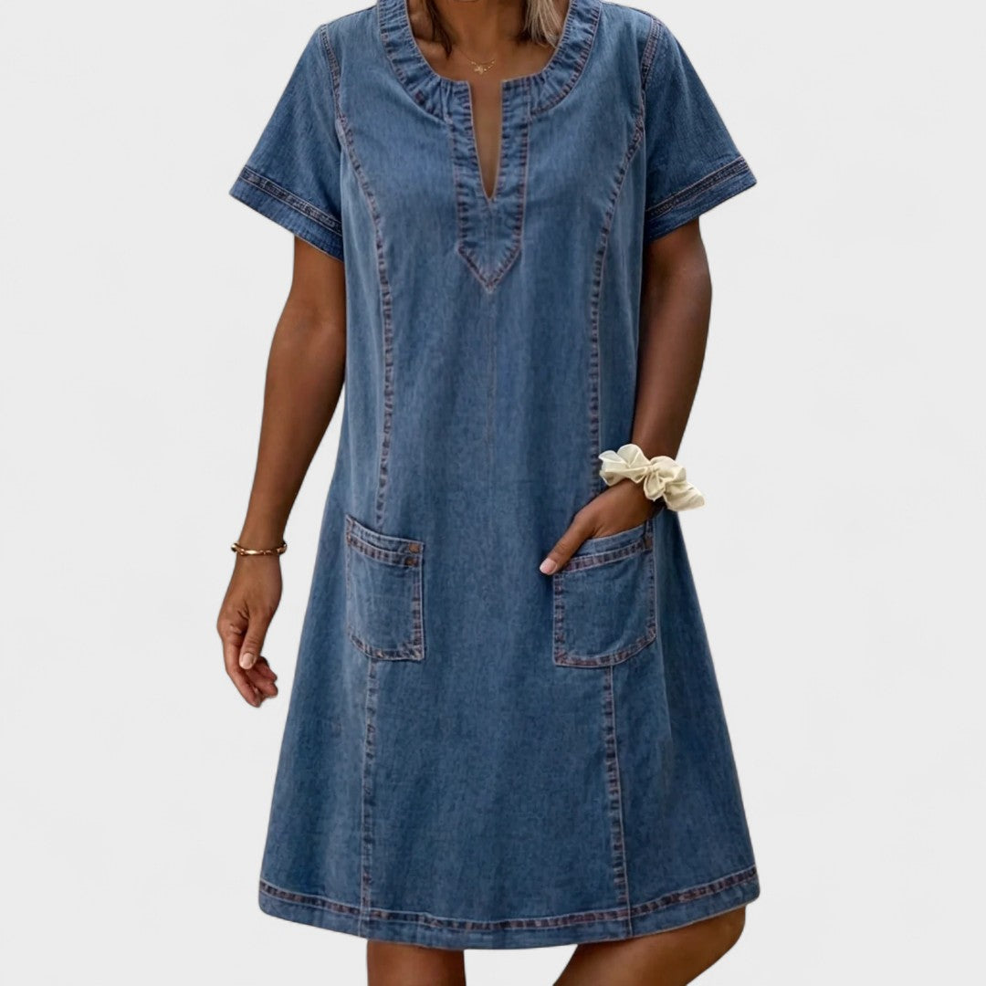 Light blue relaxed casual dress with an easy everyday silhouette
