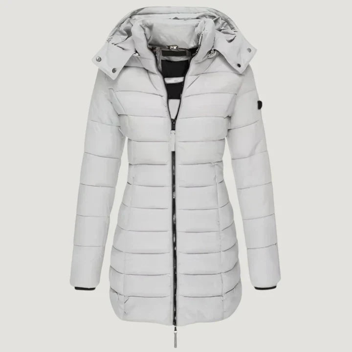 Windproof winter jacket in blue, green, black and grey with an elegant longer-length silhouette