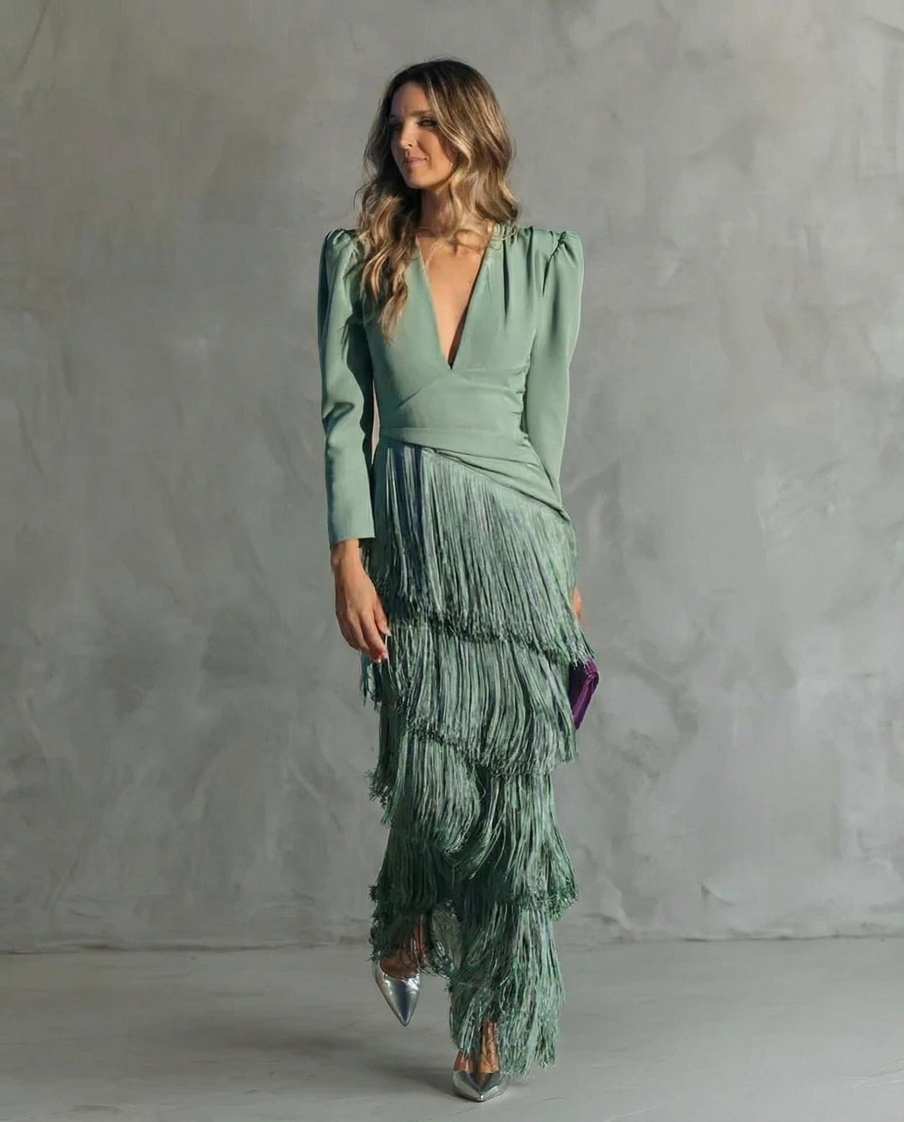Chiara - Sophisticated Dress with Fringe Sleeves
