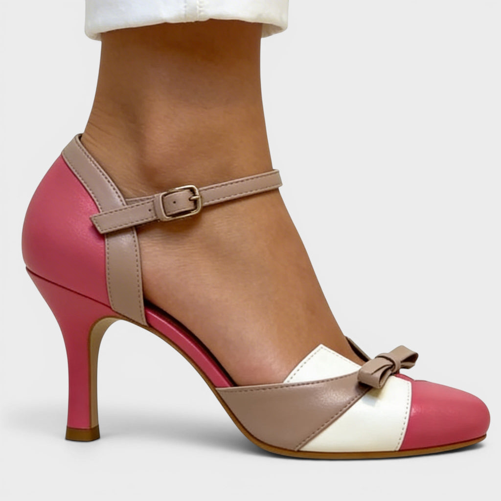 Women's elegant cushioned heels in blue with a stable mid-height heel and refined silhouette