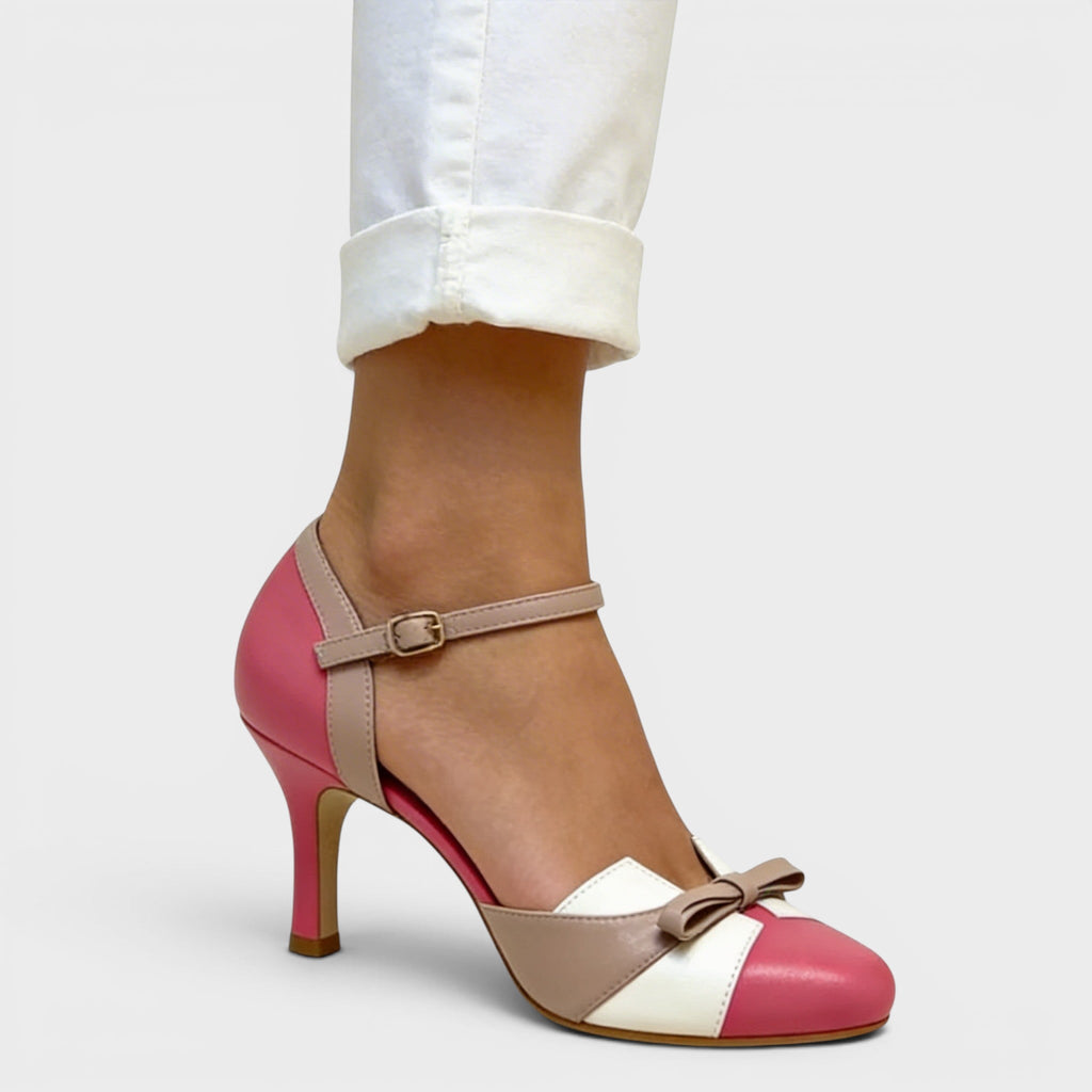 Women's elegant cushioned heels in blue with a stable mid-height heel and refined silhouette