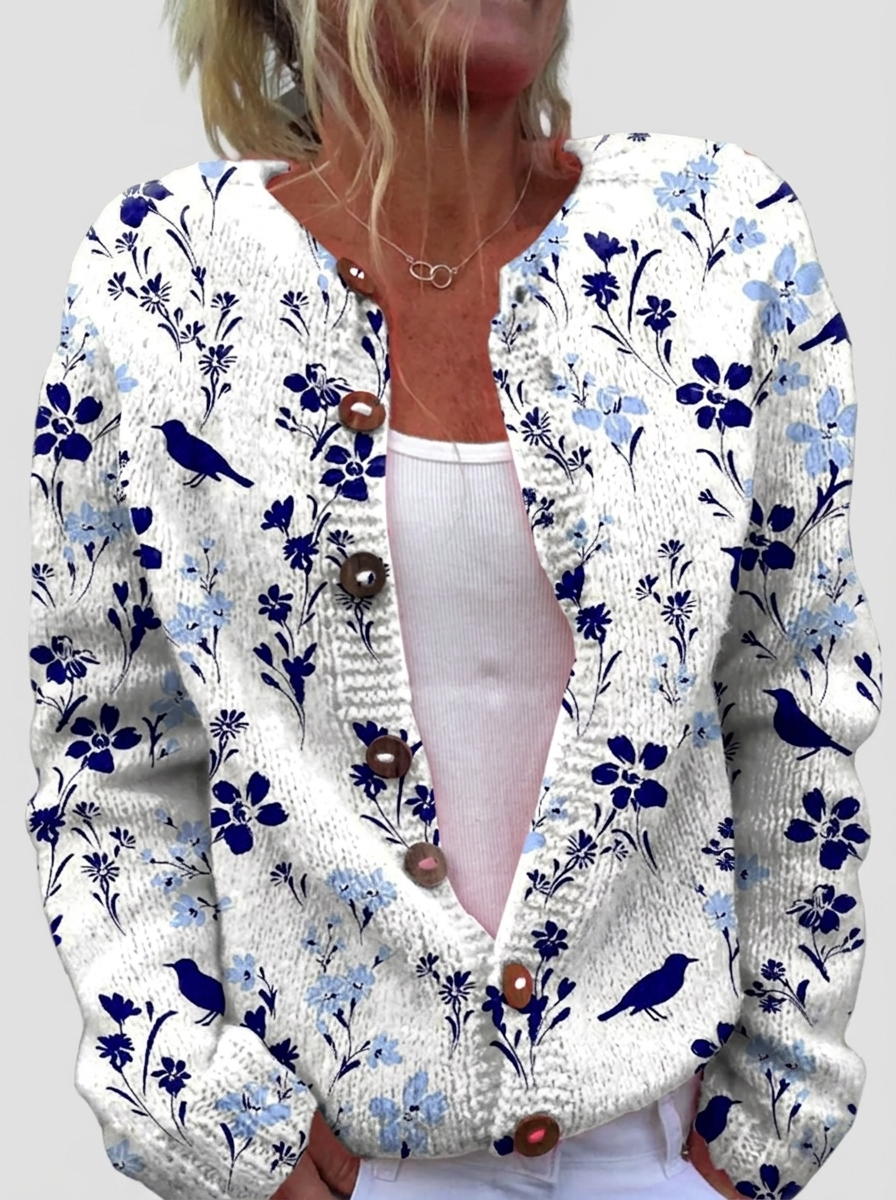 Deirdre™ | Cardigan with Birds & Blooms