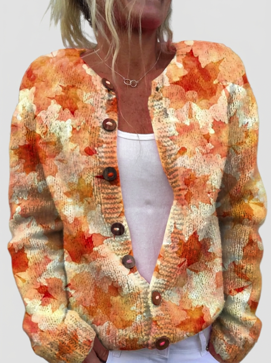 Saoirse™ | Cardigan with Autumn Leaves