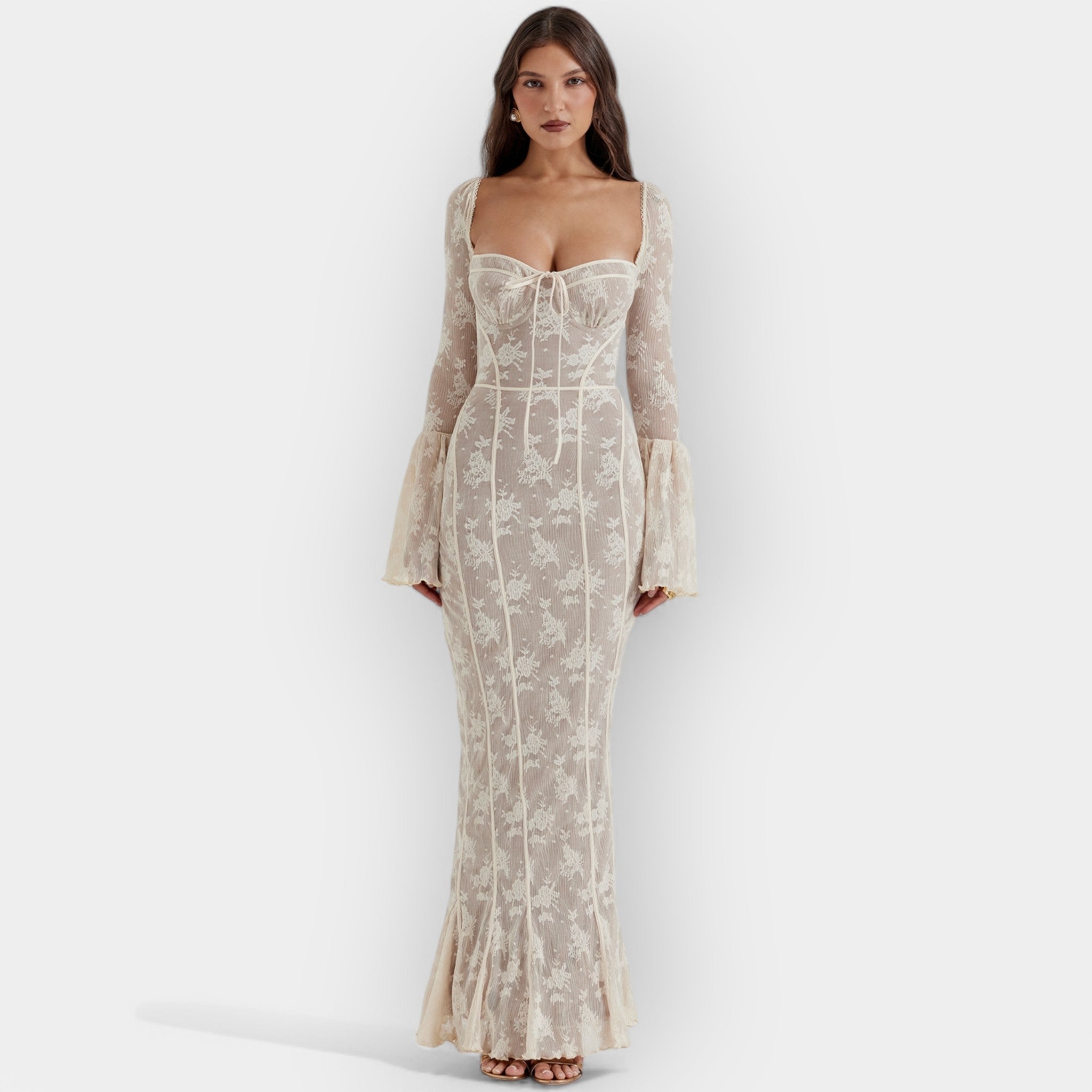 Women's fluid evening maxi dress in a rich tone with a long, sweeping silhouette