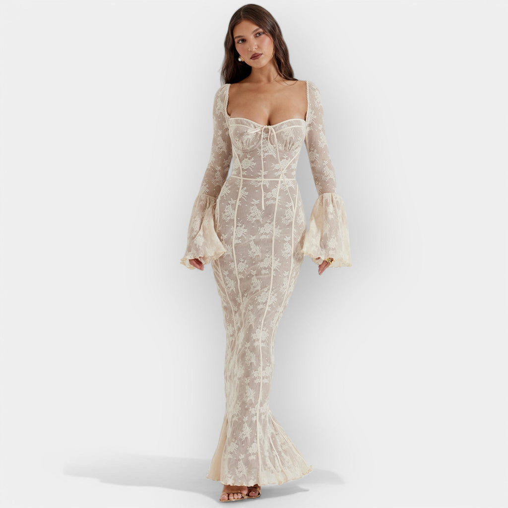 Women's fluid evening maxi dress in a rich tone with a long, sweeping silhouette