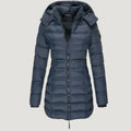 Windproof winter jacket in blue, green, black and grey with an elegant longer-length silhouette
