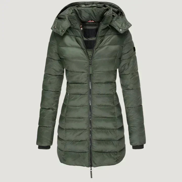 Windproof winter jacket in blue, green, black and grey with an elegant longer-length silhouette