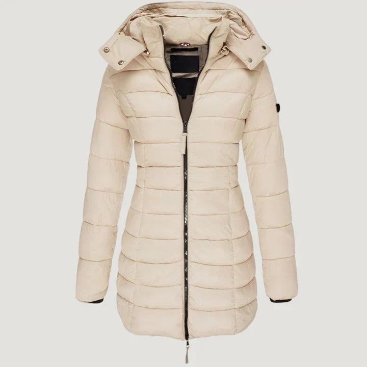 Windproof winter jacket in blue, green, black and grey with an elegant longer-length silhouette