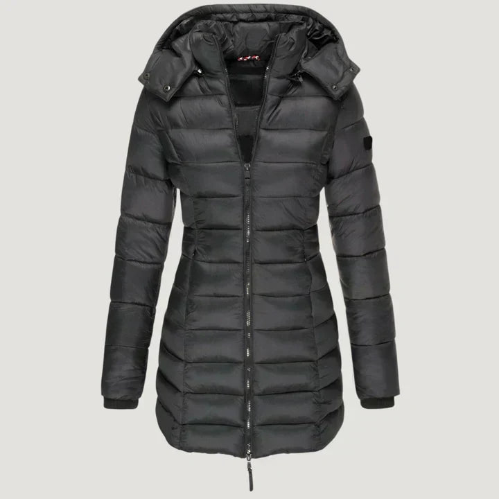 Windproof winter jacket in blue, green, black and grey with an elegant longer-length silhouette