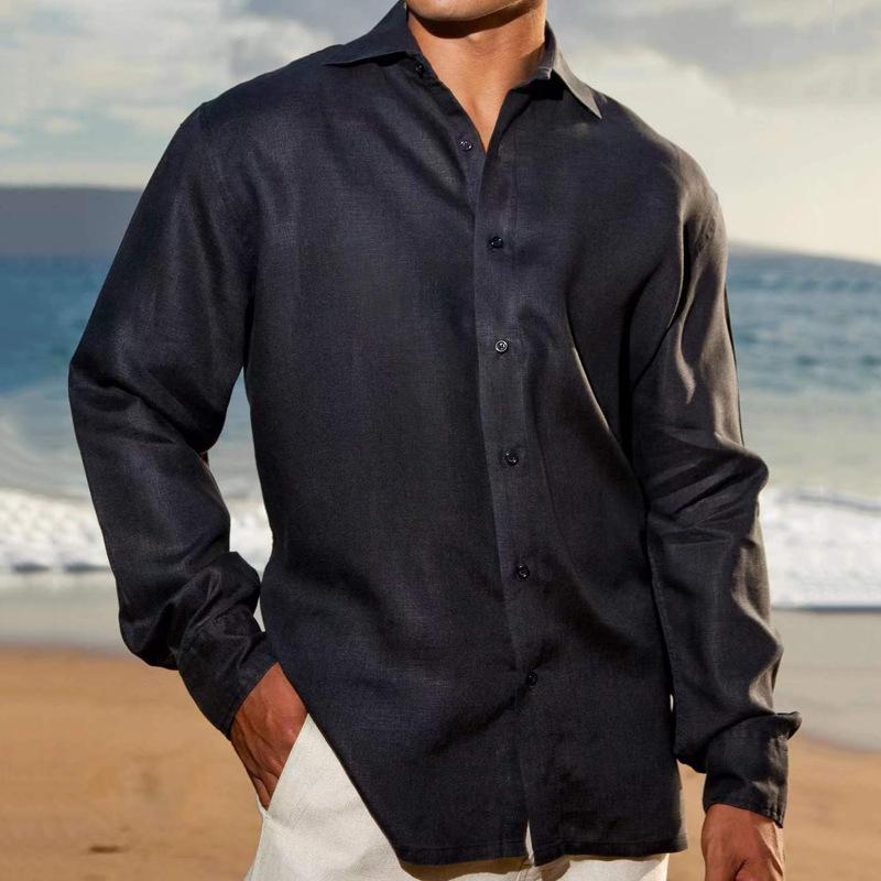 Men's plain long-sleeve collar shirt in black, blue and white