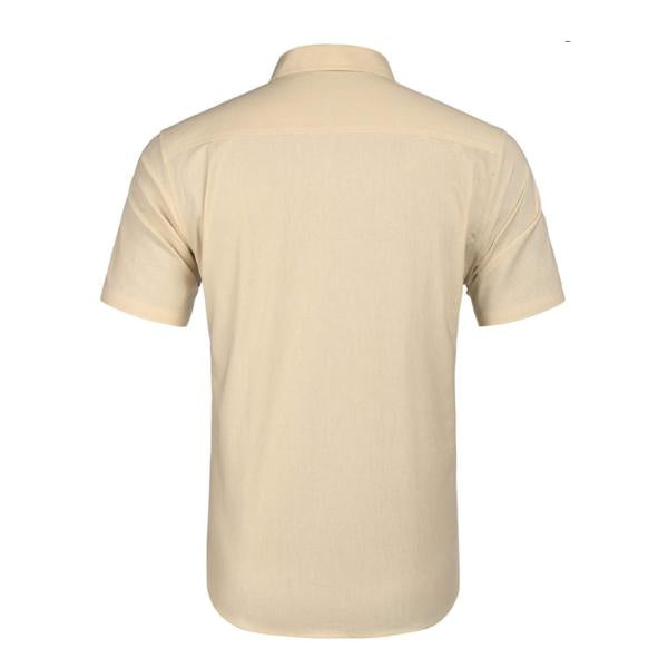 Men's short-sleeved shirt with subtle embroidered detailing in white