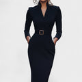 Elegant floaty dress in black with an adjustable tie waist and graceful fall