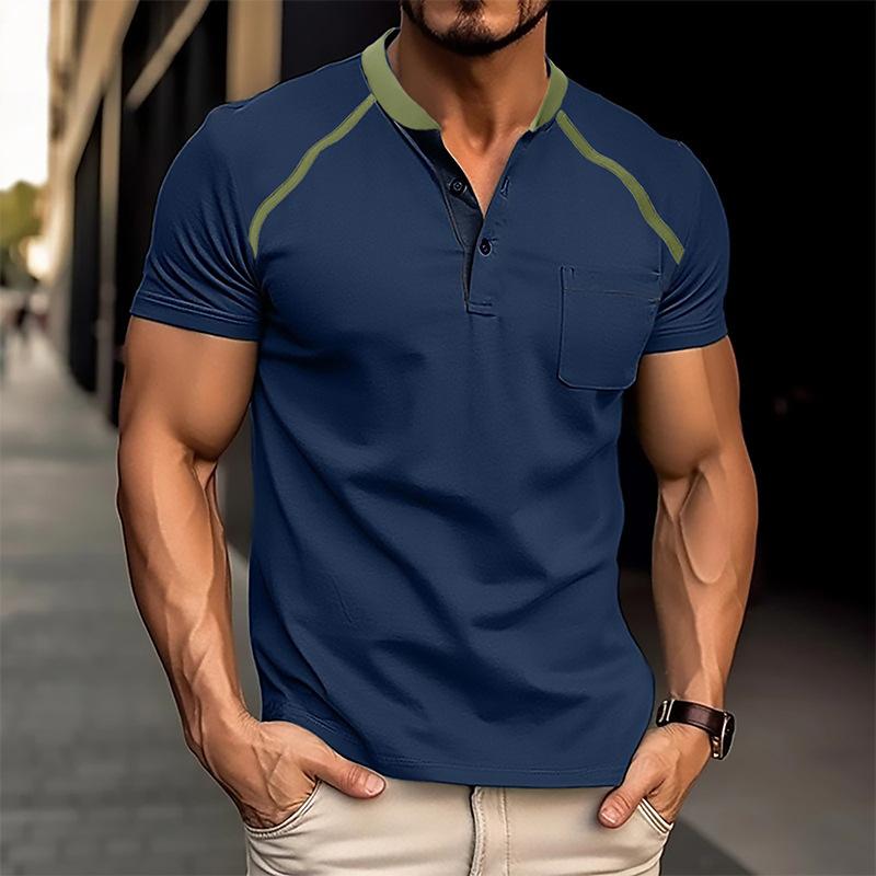 Men's athletic polo shirt with contrast detailing in blue, green and black