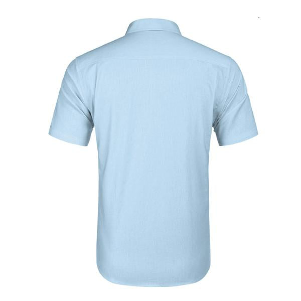 Men's short-sleeved shirt with subtle embroidered detailing in white