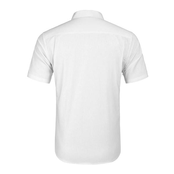 Men's short-sleeved shirt with subtle embroidered detailing in white