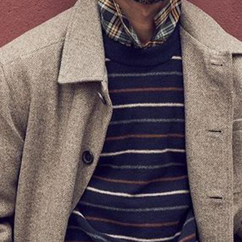 Men's retro twill lapel jacket with classic lapel and long sleeves in a relaxed structured fit