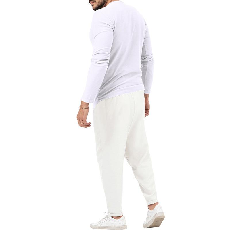 Men's matching Henley long-sleeve top and trousers set in a solid colour