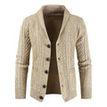 Men's plain single-button knit cardigan in khaki, grey and black