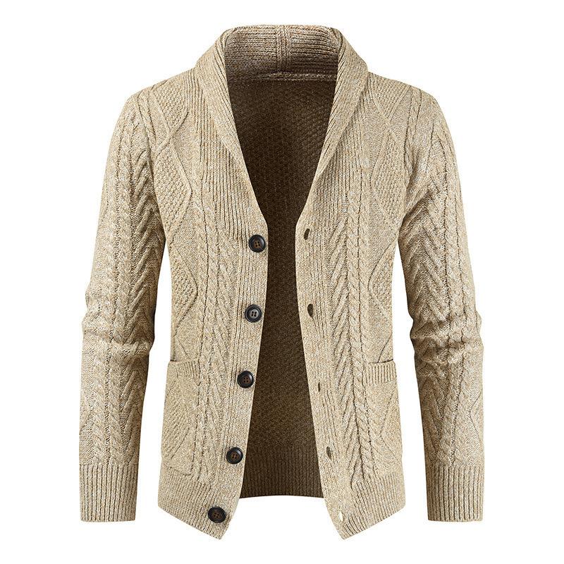 Men's plain single-button knit cardigan in khaki, grey and black