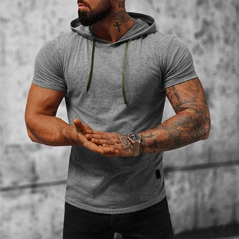 Men's plain short-sleeve hoodie in a relaxed casual fit