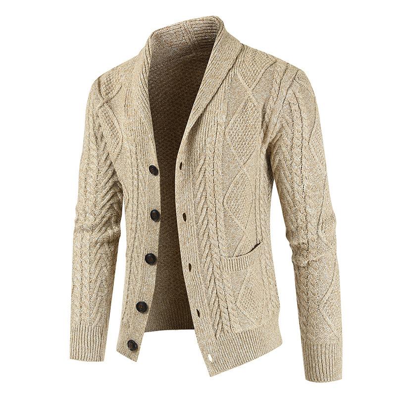 Men's plain single-button knit cardigan in khaki, grey and black