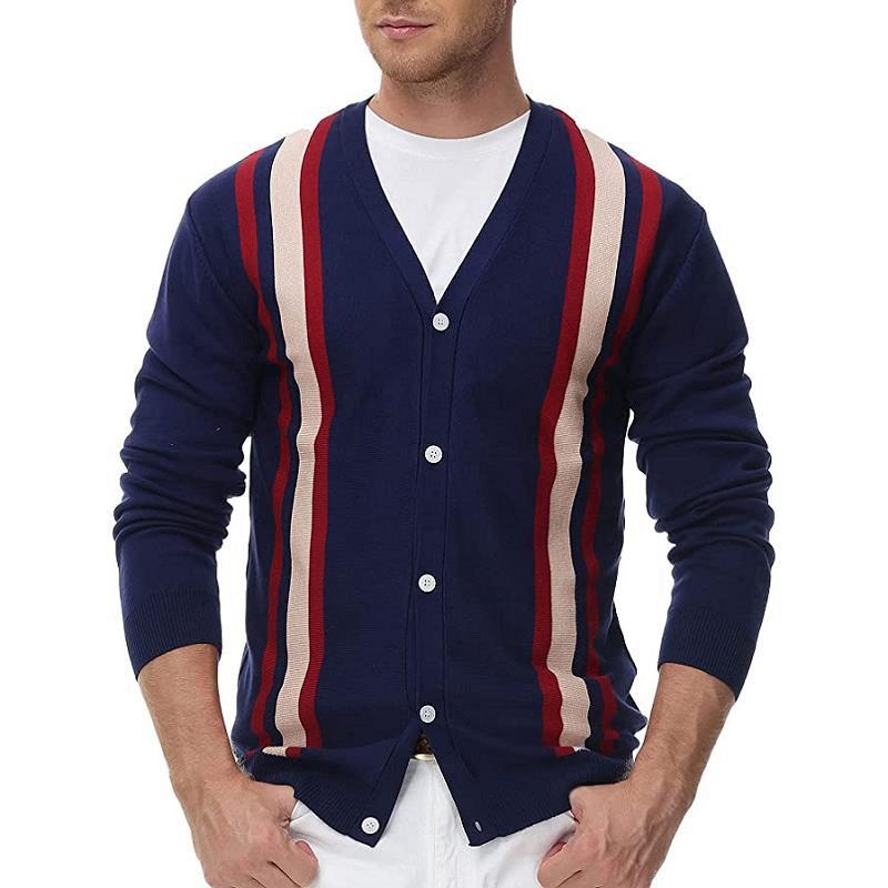 Men's striped single-breasted knit cardigan in a relaxed classic cut