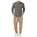Men's matching Henley long-sleeve top and trousers set in a solid colour
