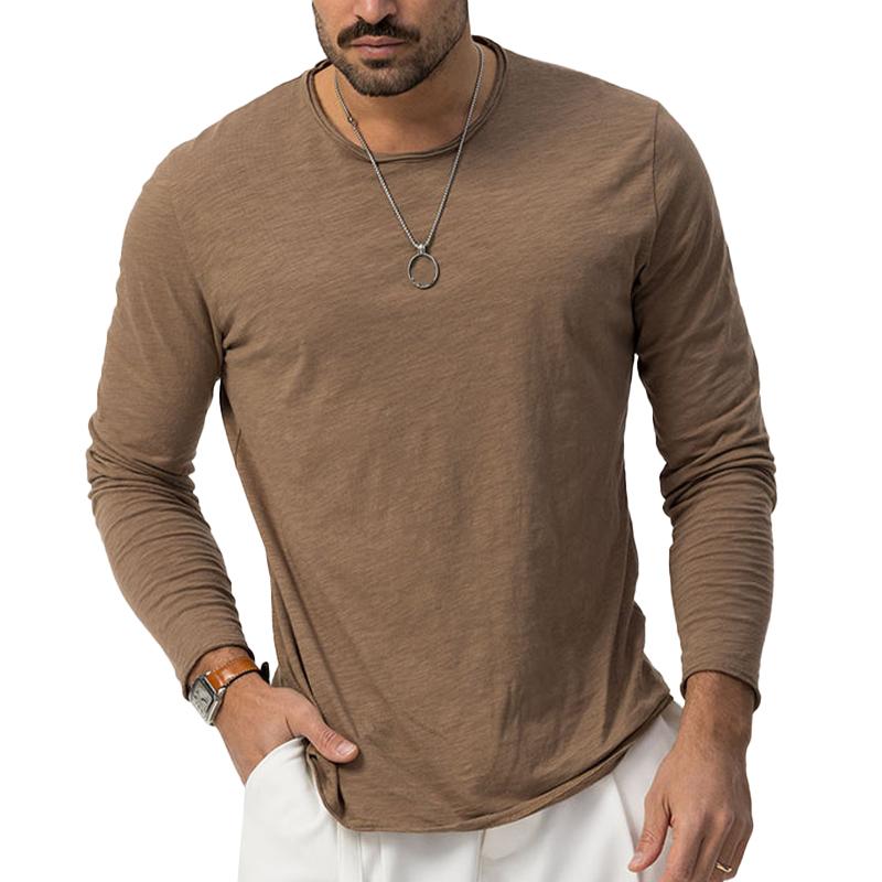 Men's plain long-sleeve crew neck top in a classic solid colour