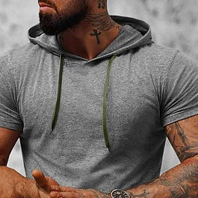 Men's plain short-sleeve hoodie in a relaxed casual fit