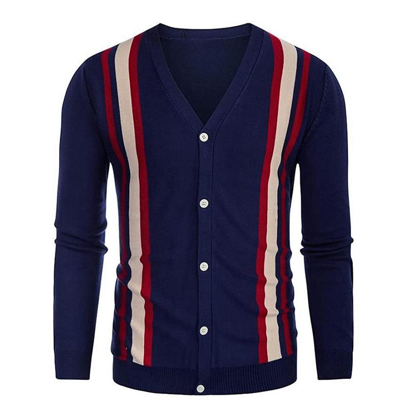 Men's striped single-breasted knit cardigan in a relaxed classic cut