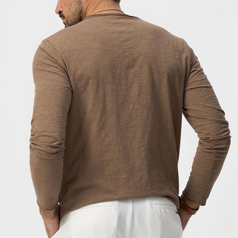 Men's plain long-sleeve crew neck top in a classic solid colour
