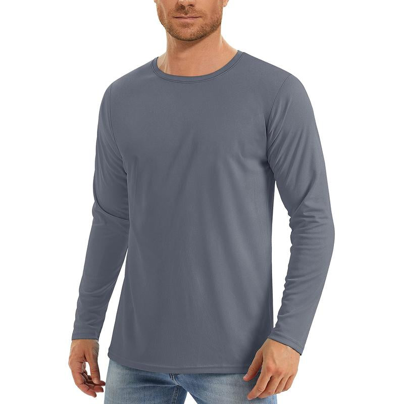 Men's plain long-sleeve quick-dry sports top in grey and navy