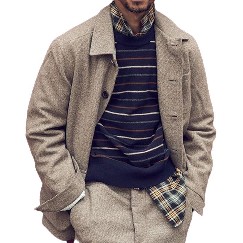 Men's retro twill lapel jacket with classic lapel and long sleeves in a relaxed structured fit