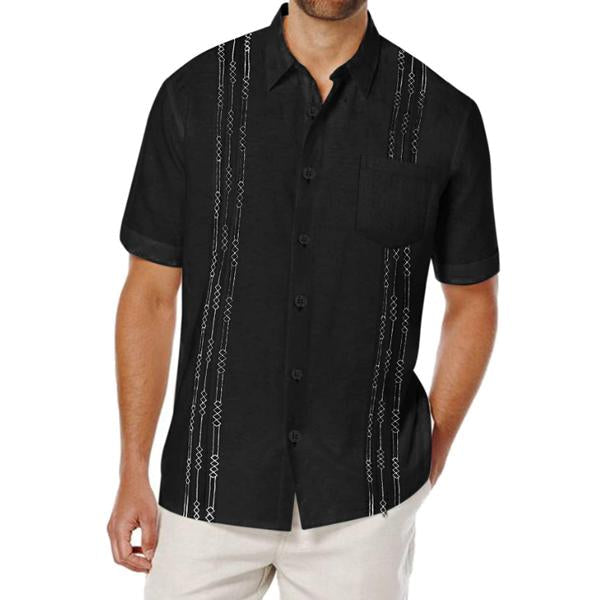 Men's short-sleeved shirt with subtle embroidered detailing in white